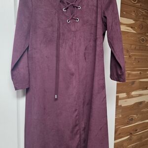Neiman Marcus Lace-Up Long Sleeve Dress in Deep Plum